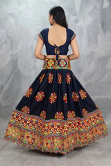 Designer Navratri Chaniya Choli Set in Black & Green with Kutchi Mirror Embroidery and Flared Skirt