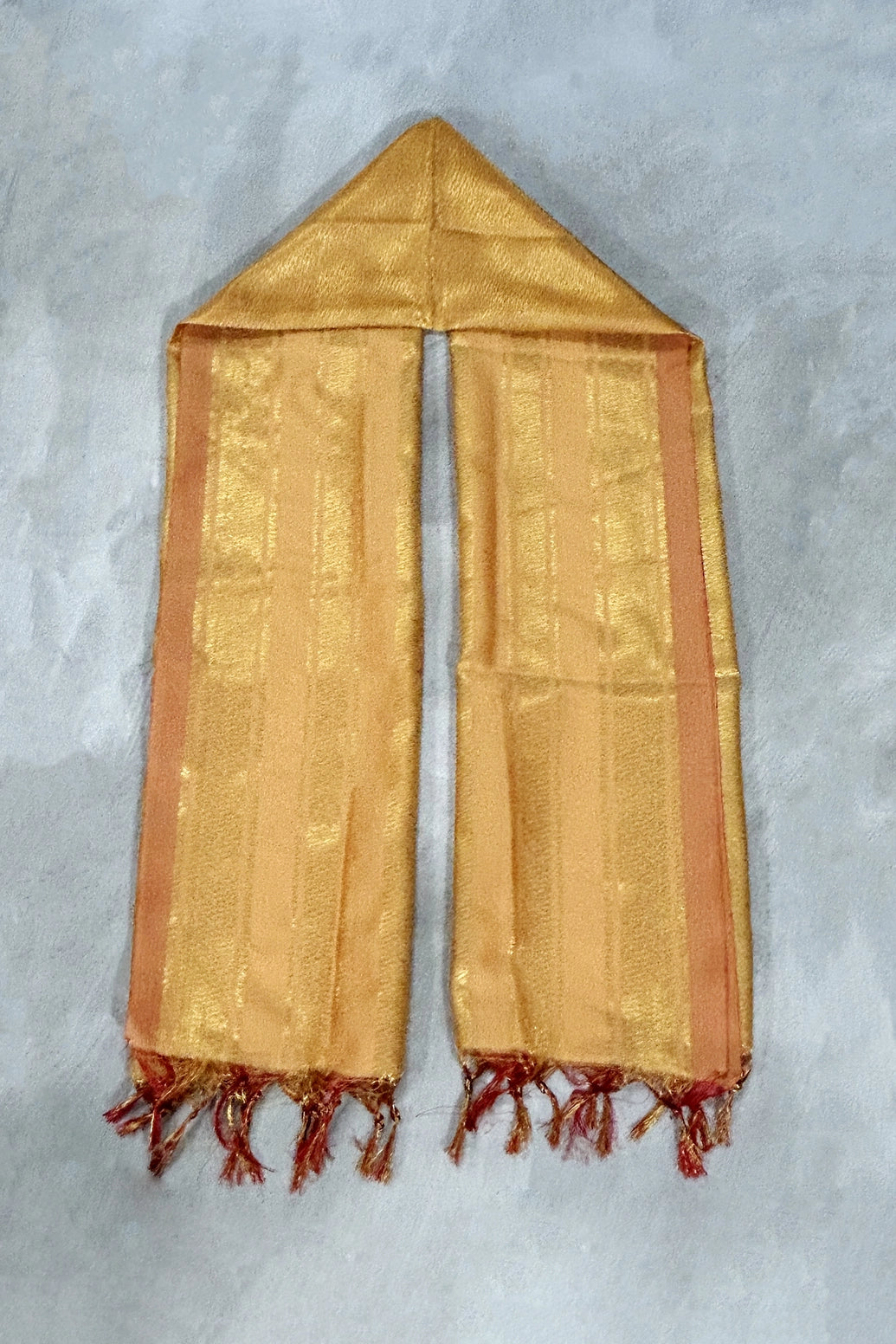 Yellow Ponnadai Poly Silk Jacquard Temple Shawl with Zari Pattern and Tassels | 2 Meter Traditional South Indian Dupatta