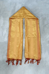 Yellow Ponnadai Poly Silk Jacquard Temple Shawl with Zari Pattern and Tassels | 2 Meter Traditional South Indian Dupatta
