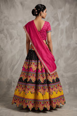 Designer Navratri Chaniya Choli Set with Heavy Kutchi Mirror Work & Bandhani Lehenga in Multi Pink