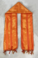 Orange Ponnadai Poly Silk Jacquard Temple & Wedding Shawl with Zari Pattern and Tassels for Traditional Functions