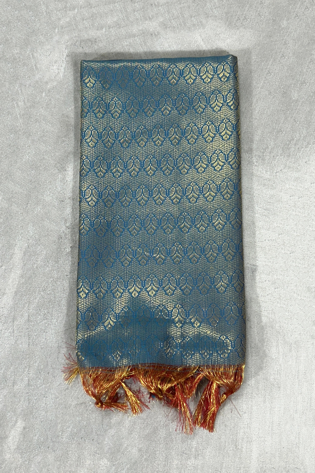 Blue Ponnadai Poly Silk Jacquard Temple & Function Shawl with Zari Pattern and Tassels