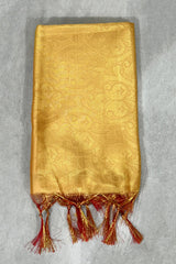 Yellow Poly Silk Ponnadai Temple Shawl with Zari Jacquard and Tassels | 2m Traditional Function Dupatta