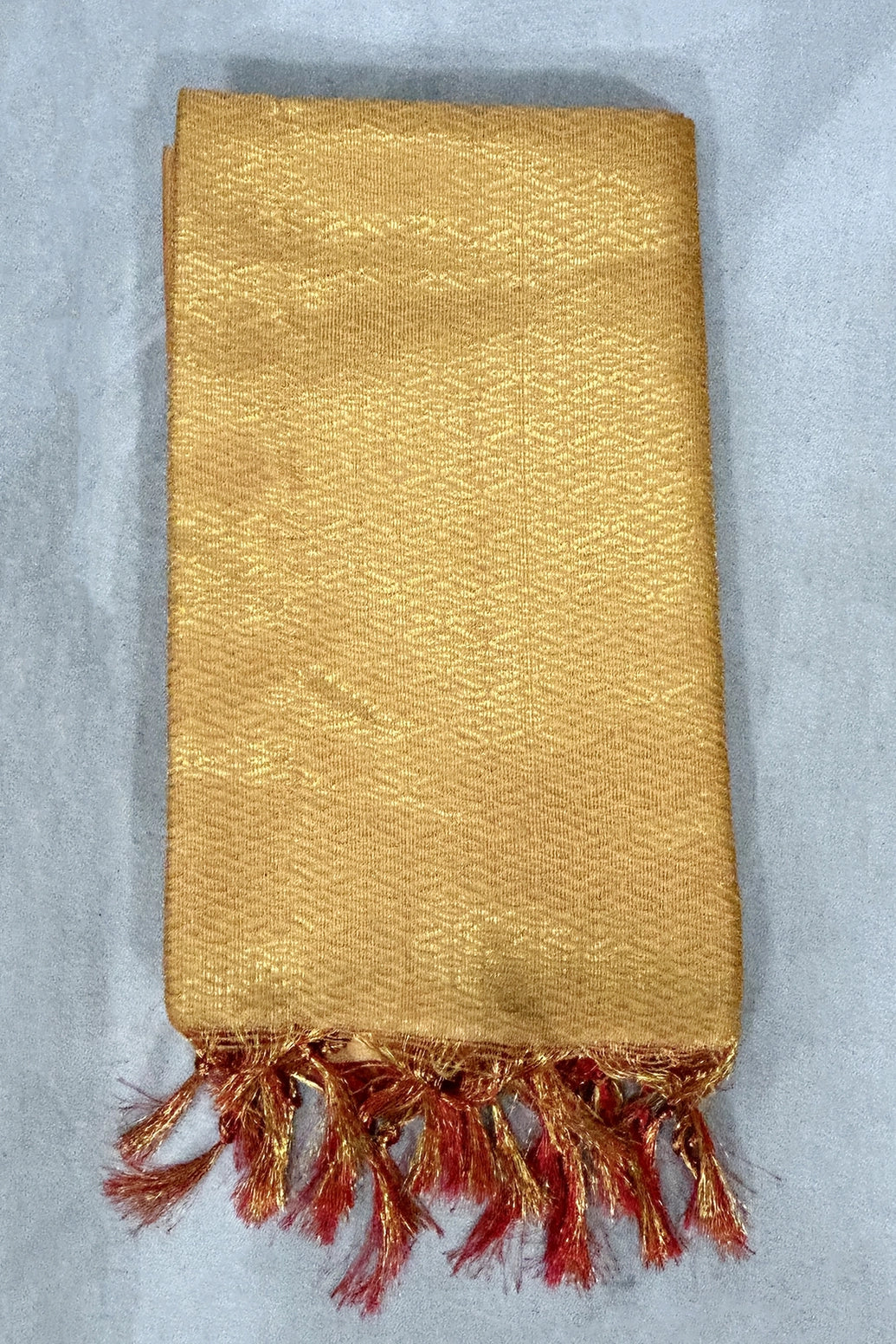 Yellow Ponnadai Poly Silk Jacquard Temple Shawl with Zari Pattern and Tassels | 2 Meter Traditional South Indian Dupatta