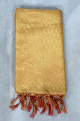 Yellow Ponnadai Poly Silk Jacquard Temple Shawl with Zari Pattern and Tassels | 2 Meter Traditional South Indian Dupatta
