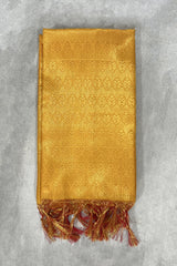Yellow Ponnadai Poly Silk Jacquard Temple Shawl with Tassels | 2 Meter Traditional South Indian Function Dupatta