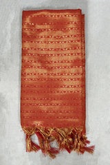 Red Ponnadai Poly Silk Jacquard Temple Shawl with Zari-Style Pattern & Tassels | 2 Meter Traditional Dupatta