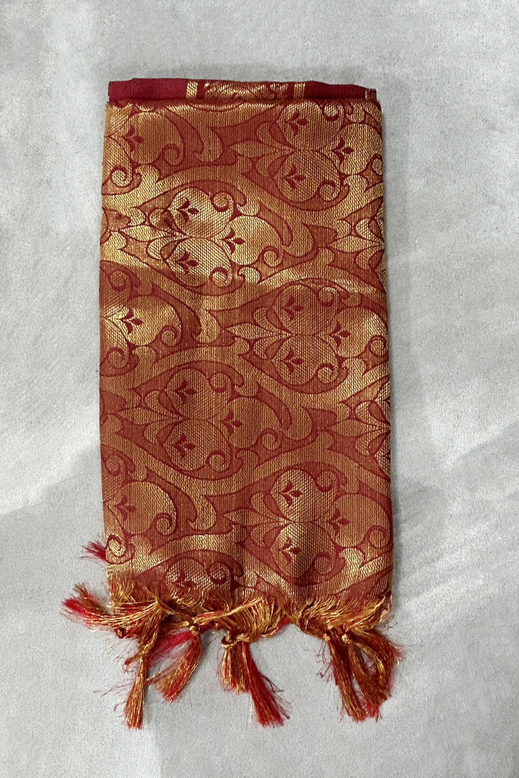 Maroon Poly Silk Ponnadai Jacquard Temple Shawl with Zari Pattern & Tassels for Pooja, Weddings & Functions