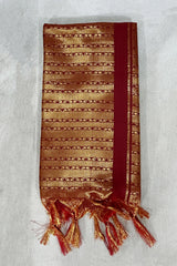 Maroon Ponnadai Poly Silk Jacquard Temple Shawl with Zari Pattern & Tassels for Pooja, Weddings & Gifts