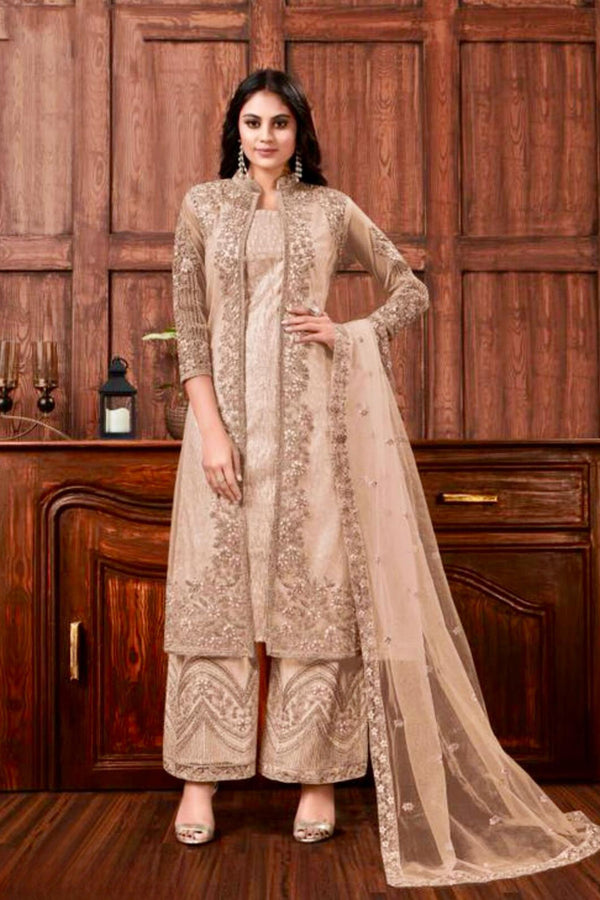 Glittering Embroidered Salwar Suit with Sequins and Net Dupatta