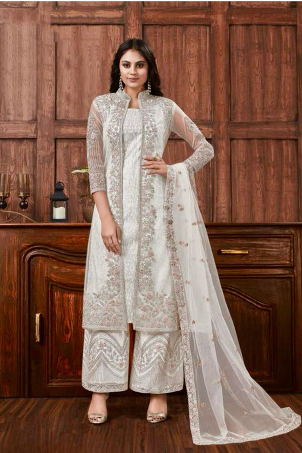 Glittering Embroidered Salwar Suit with Sequins and Net Dupatta