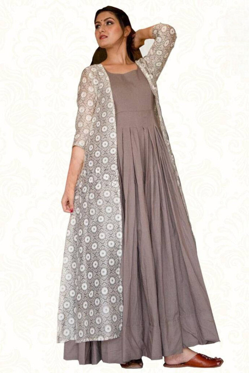 Pure Chanderi and Maslin Gown Set with Digital Print - JCSFashions