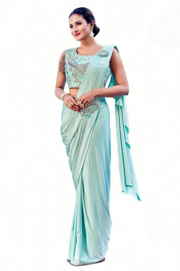 Trendy One minute, Ready to Wear Saree in Cyan