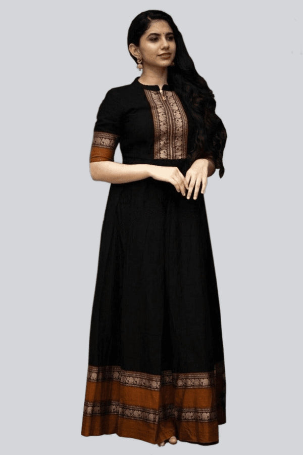 Long Pleated Flare Cotton Indian Traditional Gown Dress