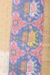 Golden Zari And Pochampally Border Semi Silk Saree With Blouse