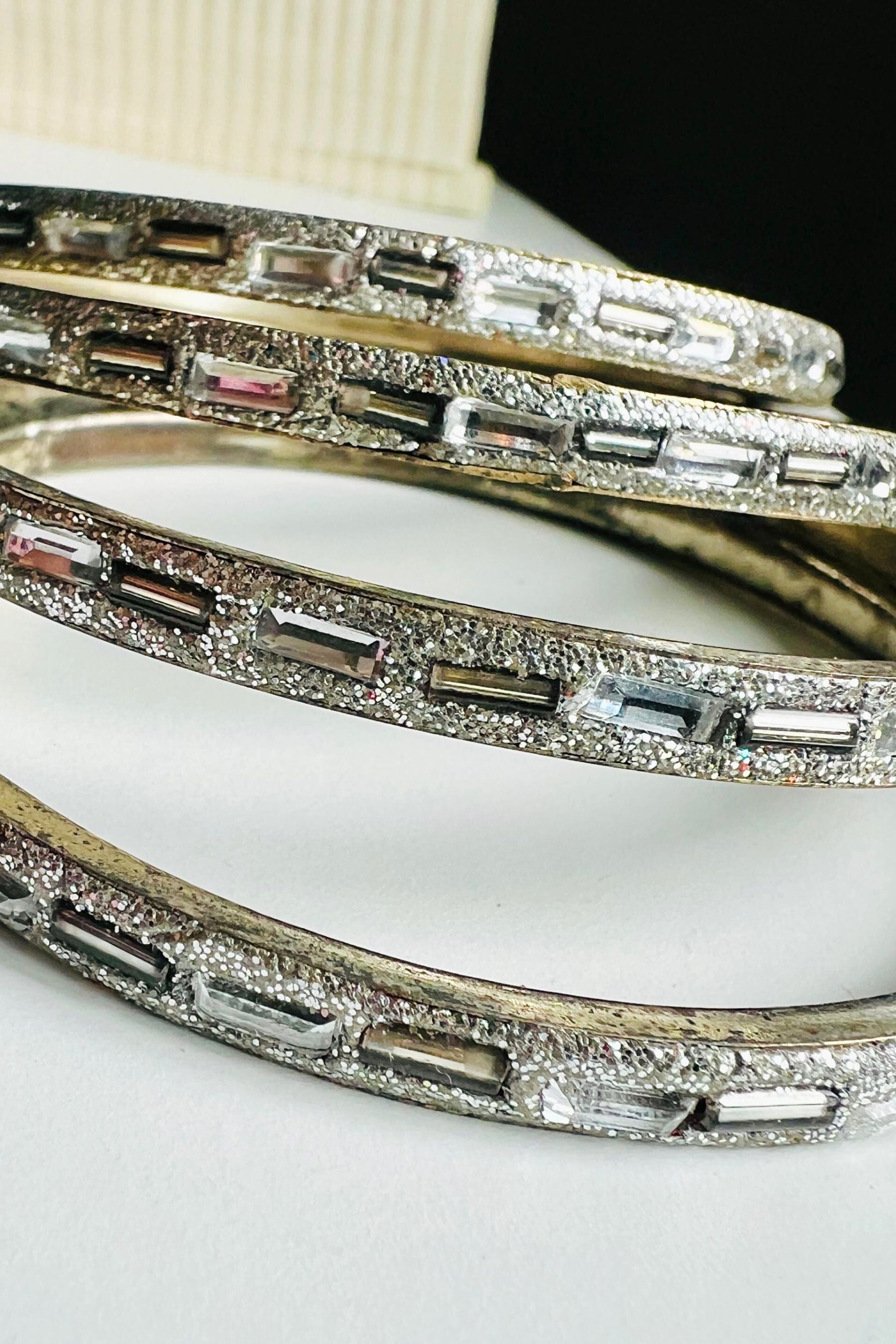 Elegant Silver Polish Crystal Stone Bangles by JCSFashions Jewelry JCS Fashions
