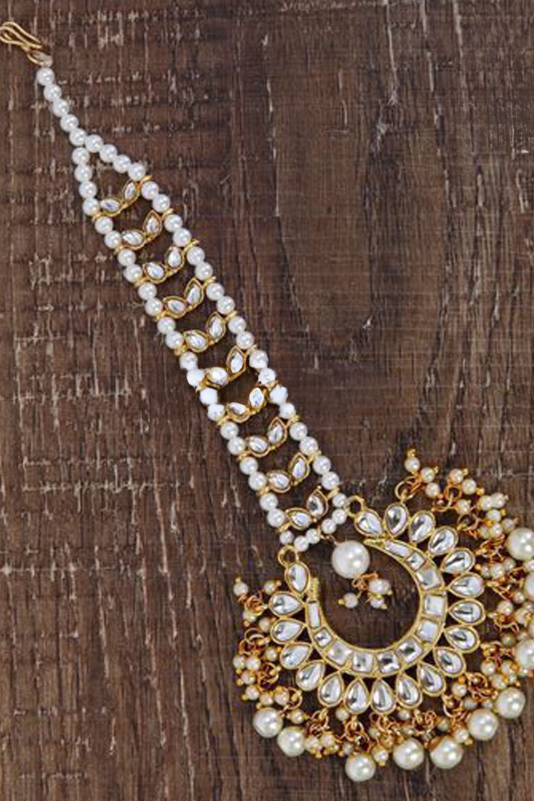 Beautiful Indian Style Pearl Chaand Tika For Women Jewelry JCS Fashions