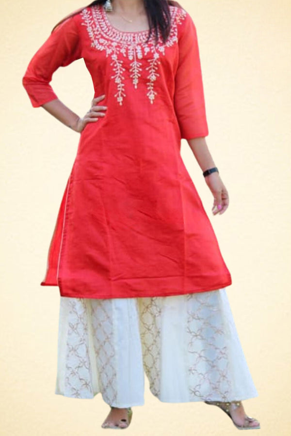 Chanderi Kurti With A Stylish Sharara fully stitched, Size: L/40