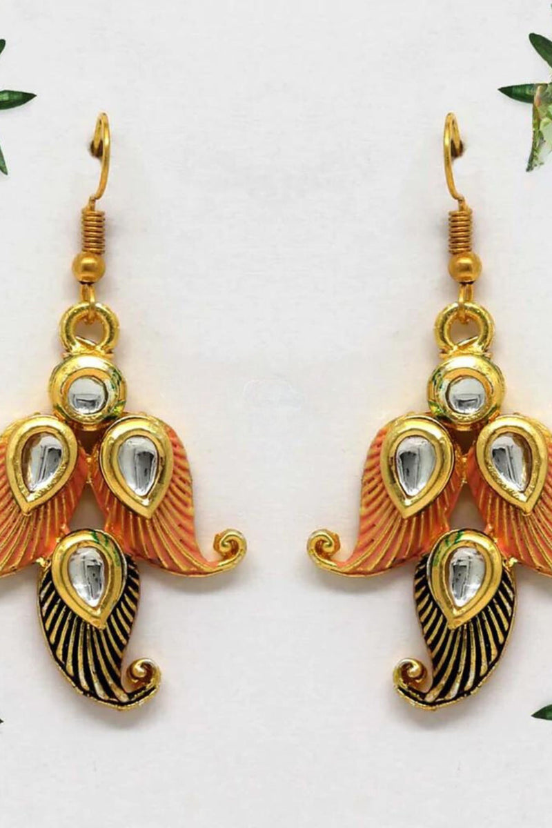 Peach Color Mint Meena Gold Plated Earrings For Women
