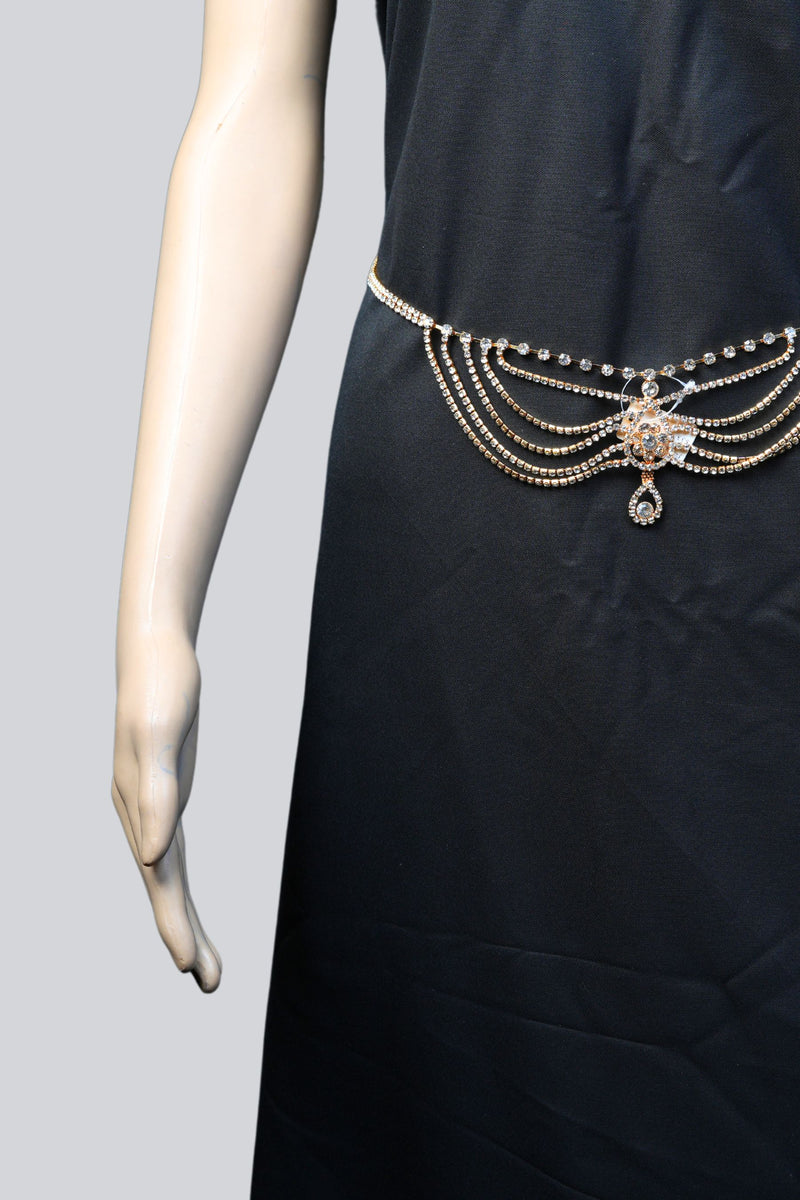 Enchanting Gold and White Stone Multi-Layer Hip Chain by JCS Fashion