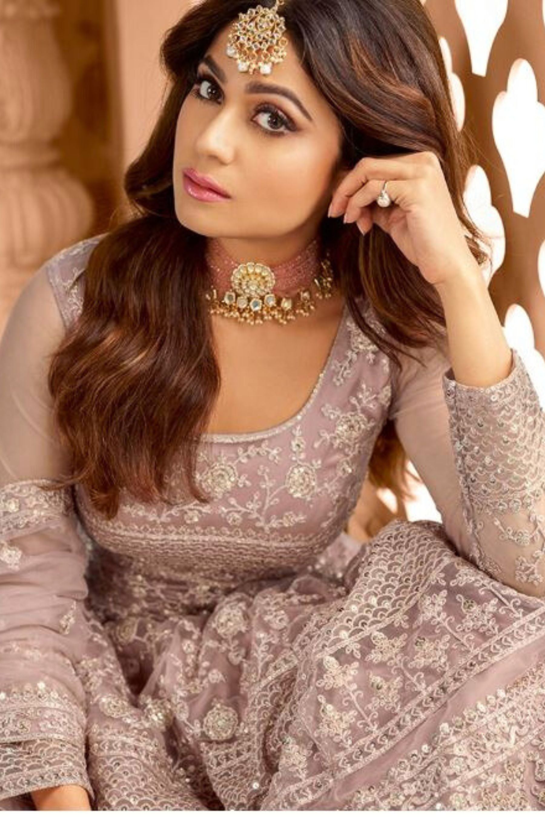 Heavy Embroidery and Sequins work Floor Length Kurti in Mauve KURTI JCS Fashions