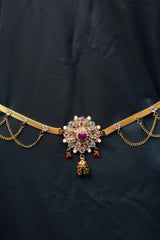 Pink and Green Stone Embellished Antique Hip Chain by JCS Fashion