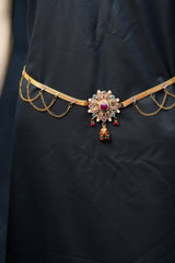 Pink and Green Stone Embellished Antique Hip Chain by JCS Fashion
