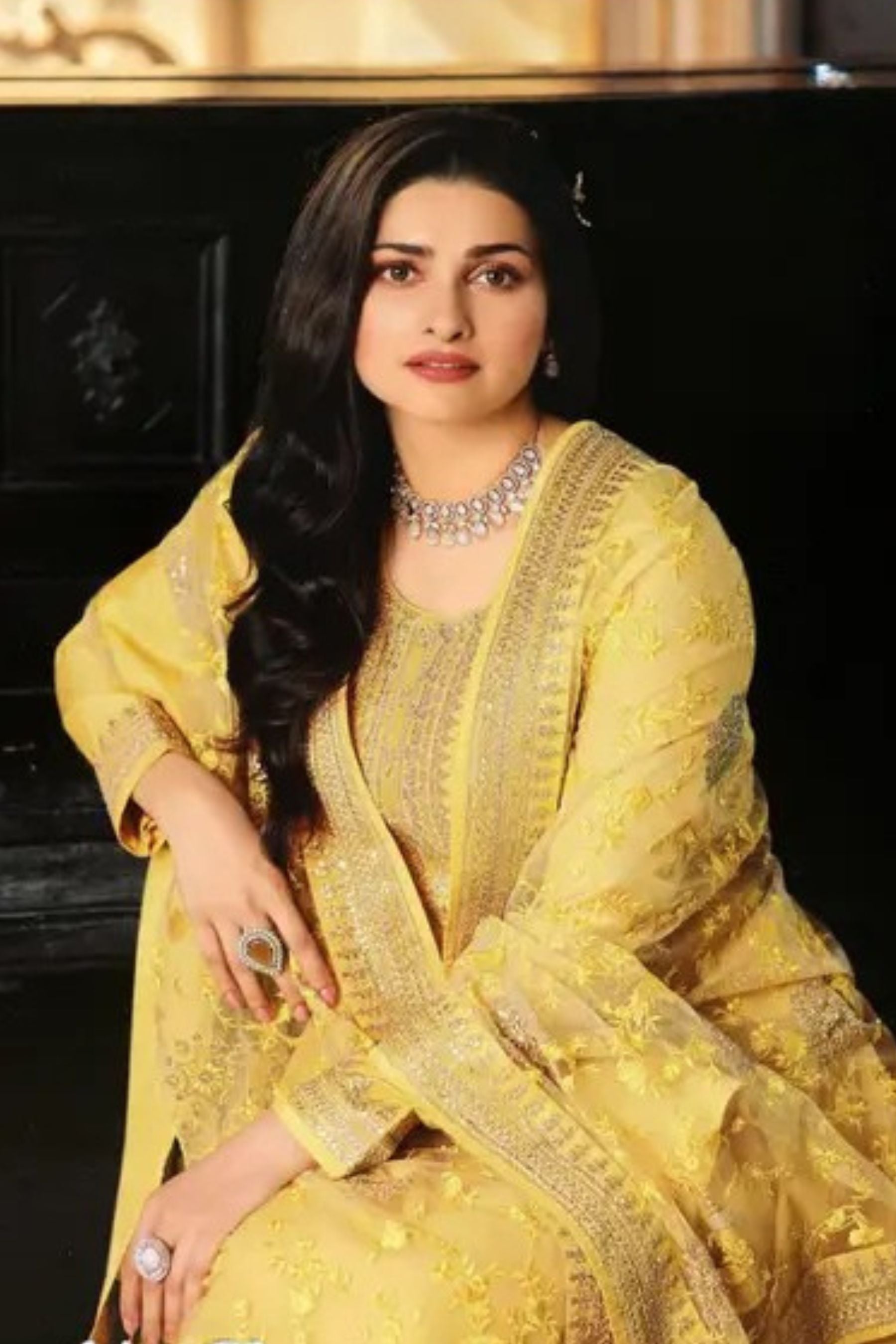 Stunning Dola Silk A-line Floor Length Gown in Festive Yellow KURTI JCS Fashions
