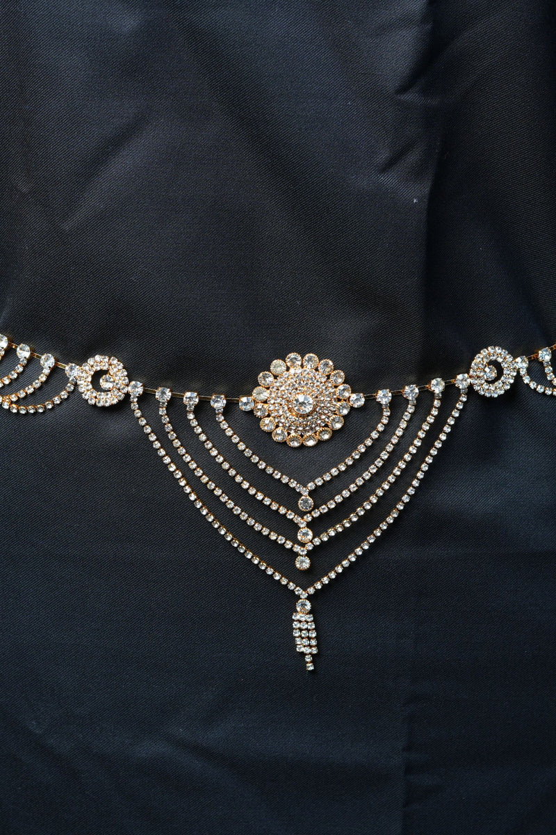 Multi-Layer Sparkling Hip Chain - Durable Gold with Gleaming White Stones