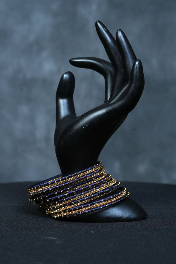 Luxurious Silk Thread Bangles: Exquisite Golden Bead Work - Set of 23