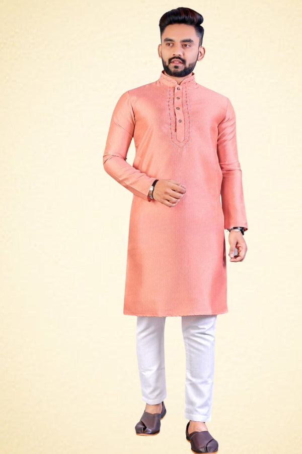 Men's Ethnic Chanderi Silk And Cotton Fabric Kurta Set