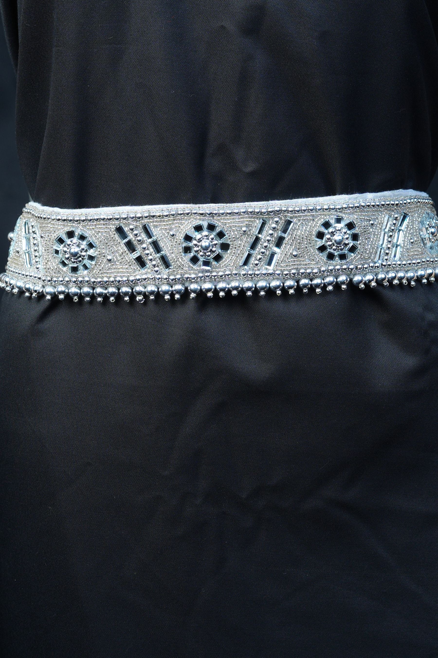 Chic Elegance: Aari Work Hip Belt with White Stones at JCSFashions Hip Belt JCS Fashions White