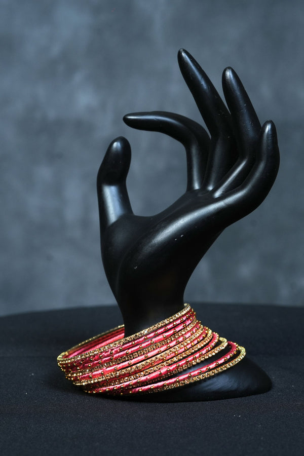 Handcrafted 23-Piece Silk Thread Bangle Set with Golden Beads