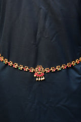 Gilded Elegance: Antique Gold and Pink Stone Hip Chain  | JCSFashions