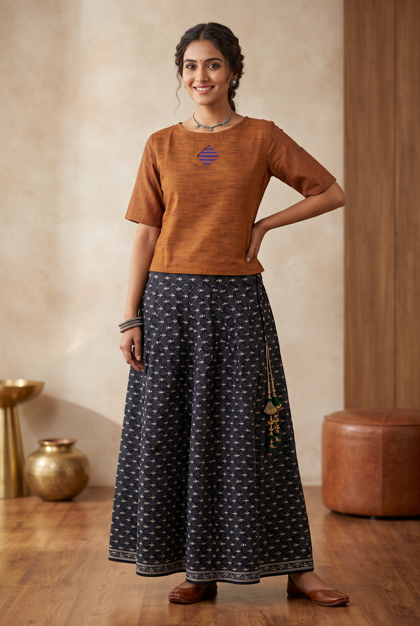 Brown Cotton Kurti – Short 19in for Jeans & Skirts