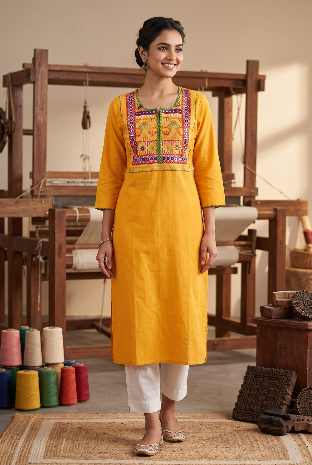 Cotton Kurti – Handloom Embroidered Semi-Cotton for Women