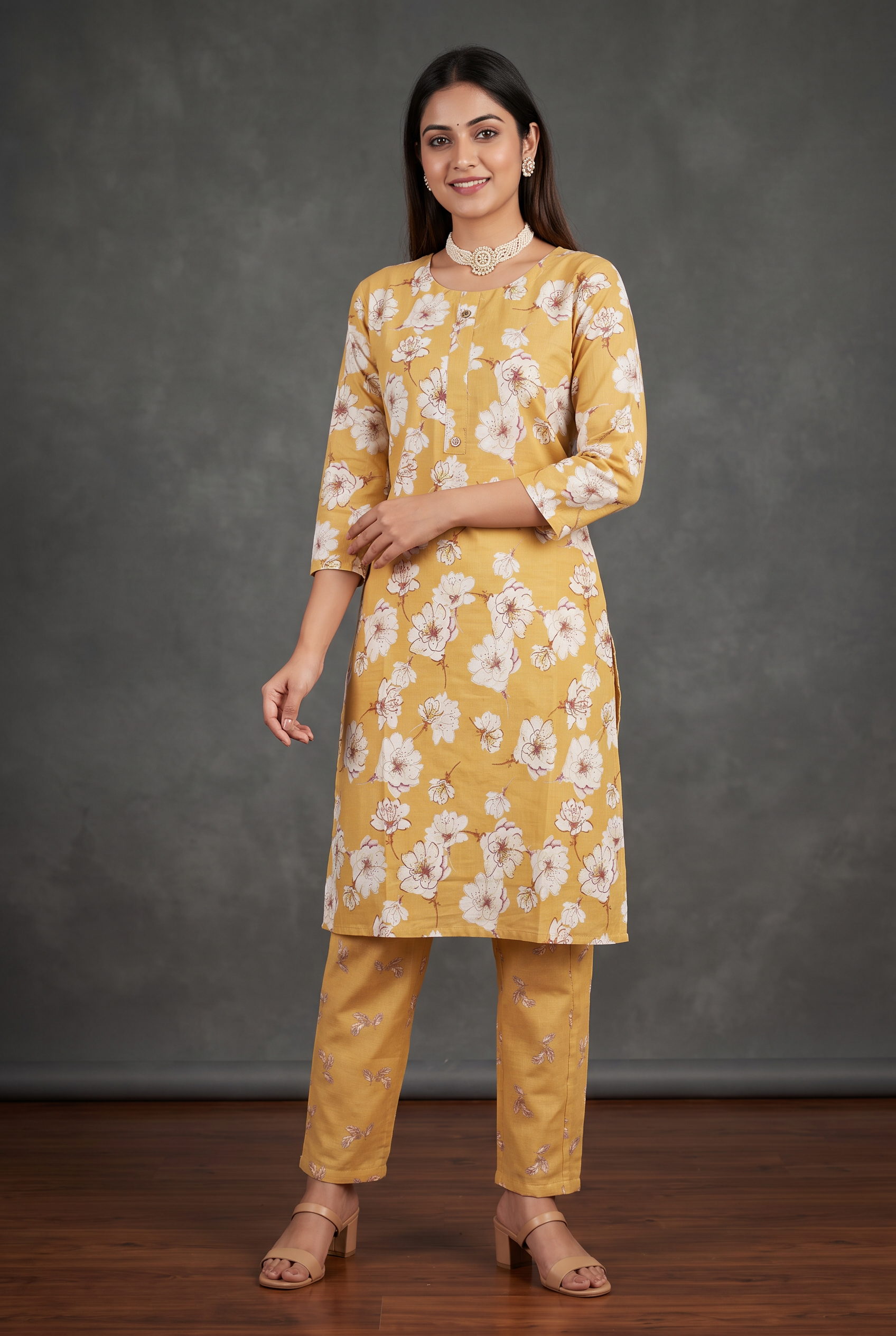 Mustard Yellow Cotton Kurta Set – Printed 2-Piece