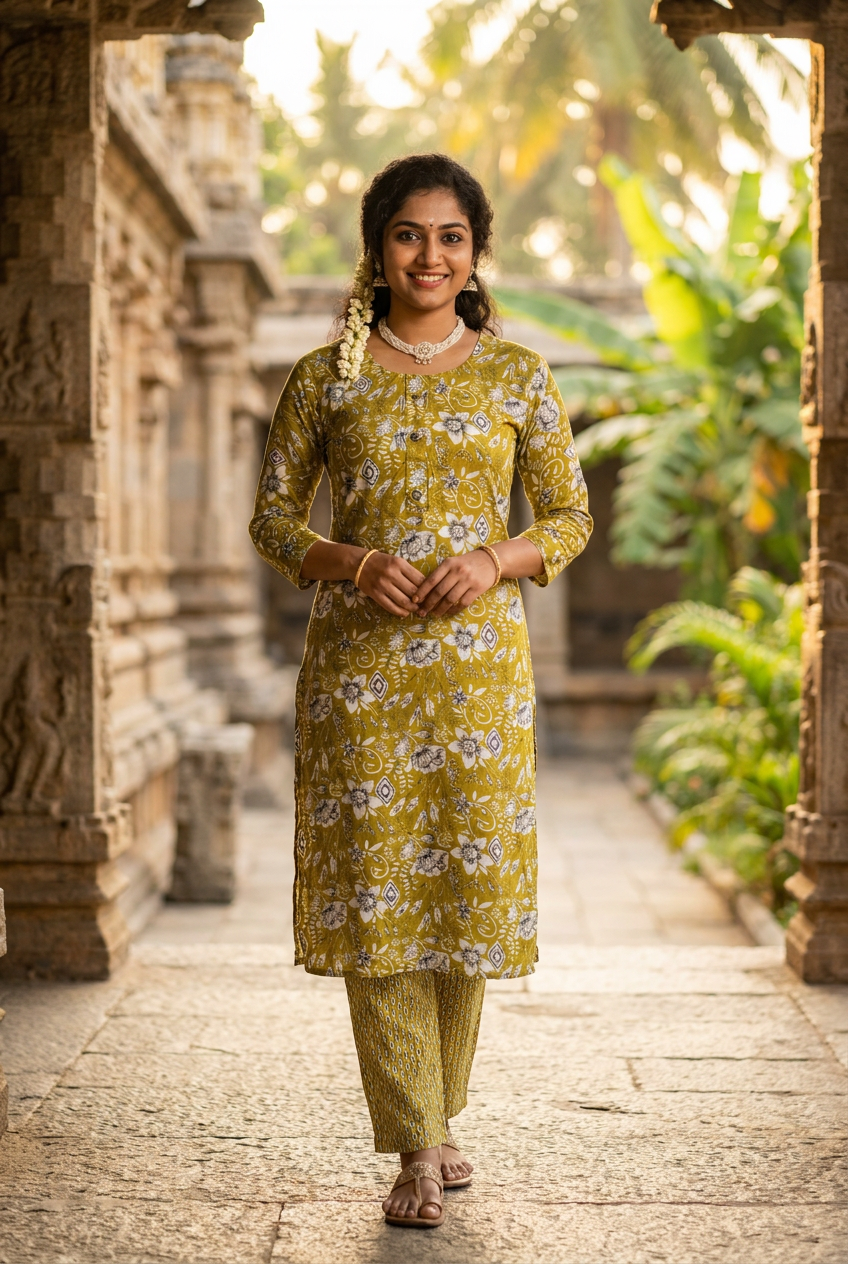 Olive Green Cotton Kurta Set – Traditional 2-Piece with Pant