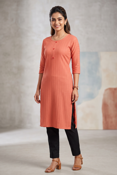 Orange Rayon Kurti – Lightweight Popcorn Fabric Daily Wear
