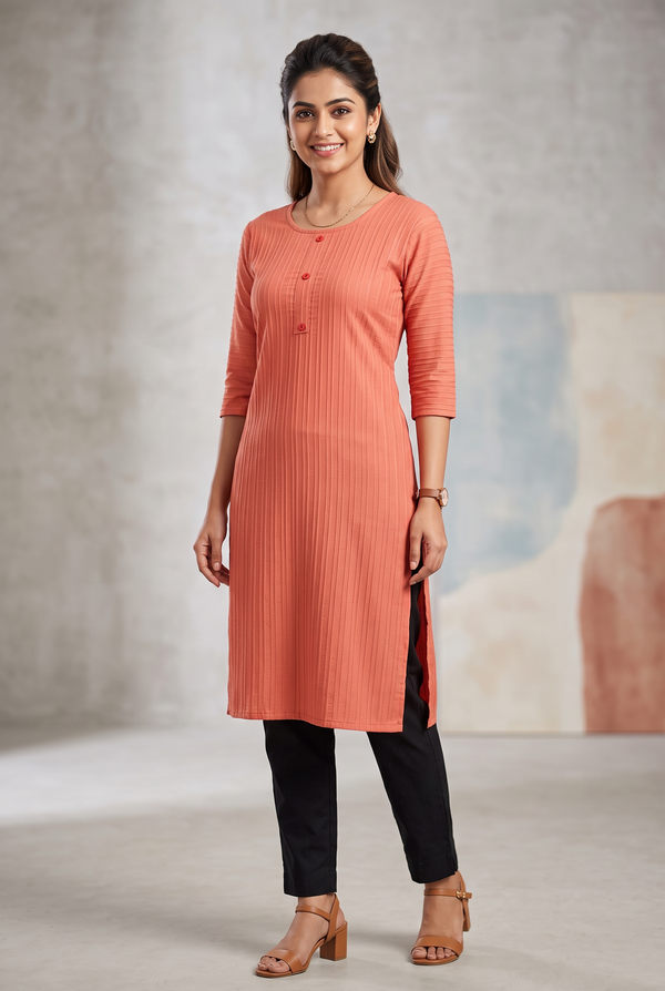 Orange Rayon Kurti – Lightweight Popcorn Fabric Daily Wear