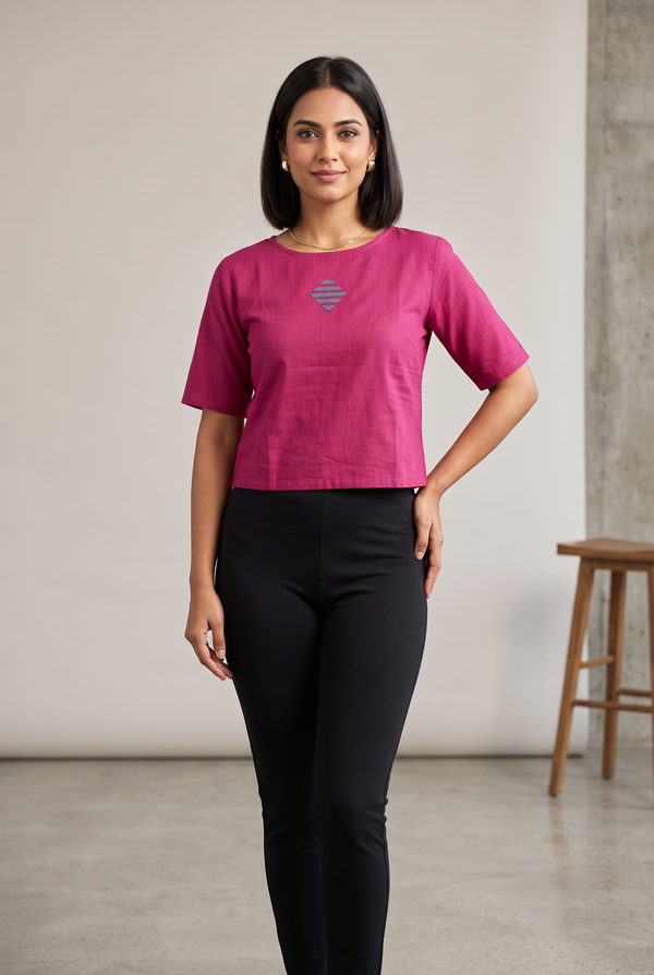 Pink Cotton Kurti – Short 19in for Jeans & Skirts