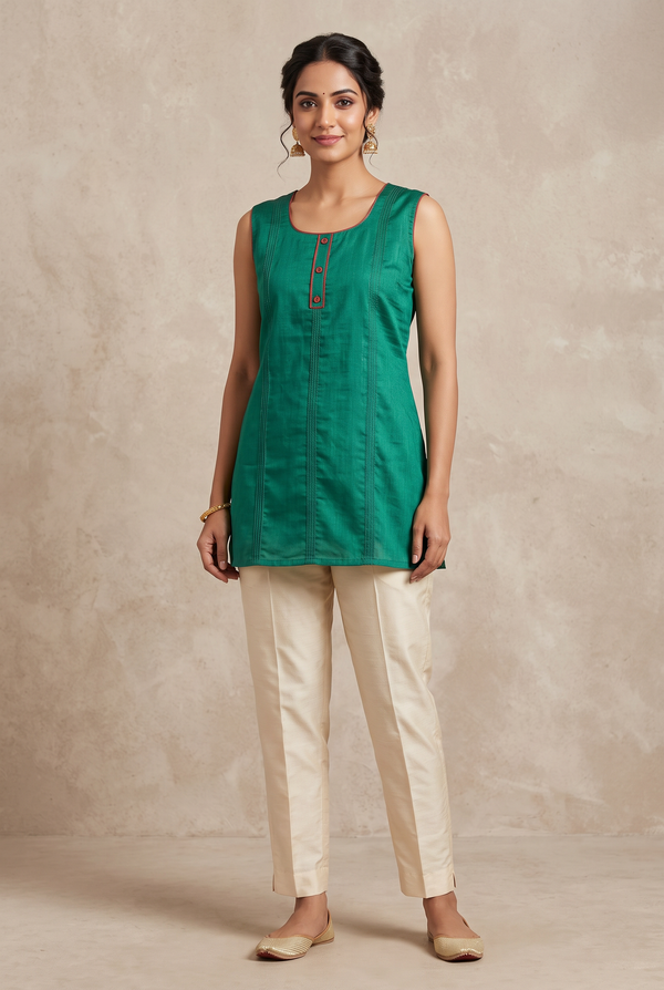 Silk Kurti – Dual-Tone Silk Cotton 28in for Women