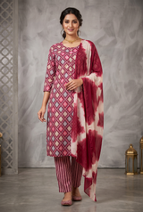 Purple Salwar Kameez – Cotton 3-Piece with Pant & Dupatta