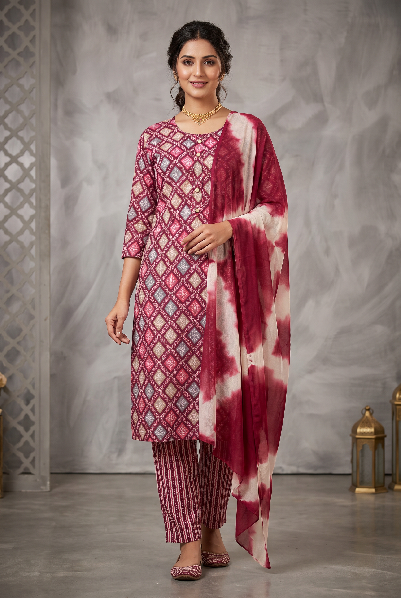 Purple Salwar Kameez – Cotton 3-Piece with Pant & Dupatta