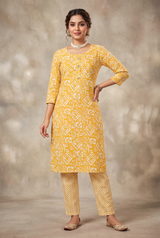 Yellow Cotton Kurta Set – Traditional 2-Piece for Women