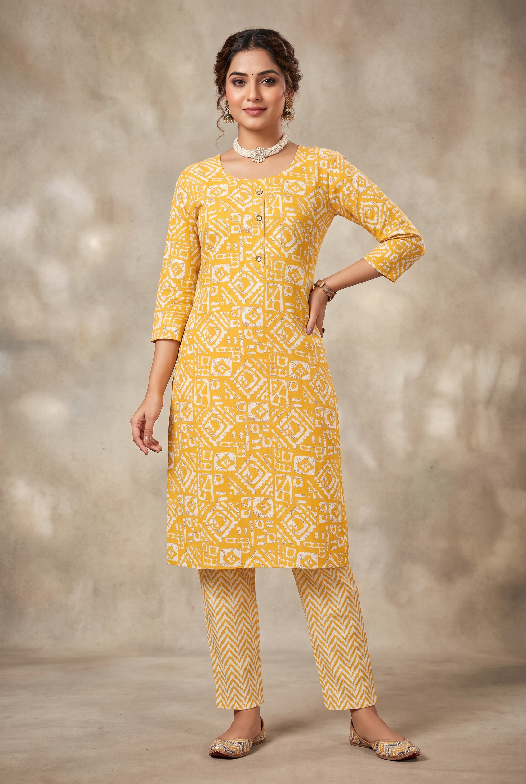 Yellow Cotton Kurta Set – Traditional 2-Piece for Women