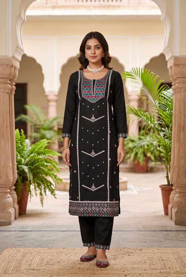 Black Salwar Kameez – Roman Silk Embroidered 3-Piece