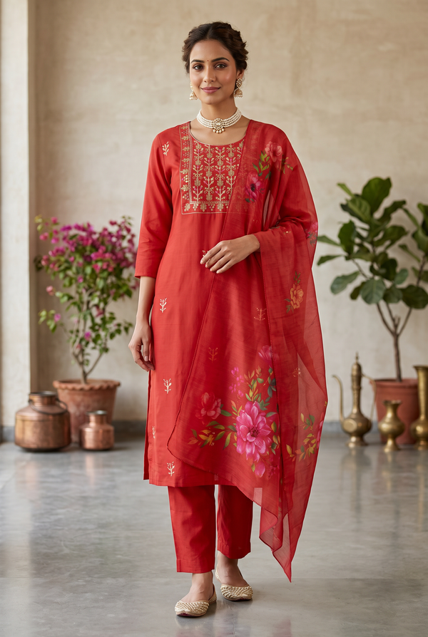 Orange Salwar Kameez – Roman Silk Zari & Sequin 3-Piece