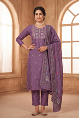 Purple Salwar Kameez – Roman Silk Embroidered 3-Piece