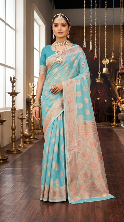 Jungle Green Cotton Shimmer Saree with Stone Work and Grand Pallu, Designer Saree with Blouse